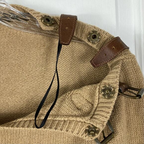 MASSIMO DUTTI Sweater S Cashmere Angora Wool Belt-Buckle-Shoulder Tan/Beige - Picture 7 of 12